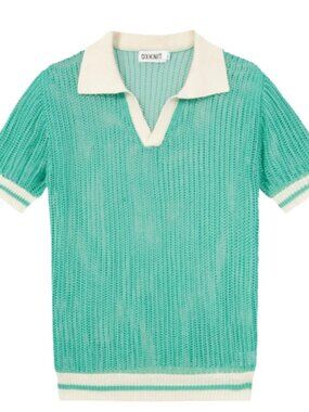 OXKNIT Men’s Mint Green Hollow Out Knit Polo Shirt 2XL NWT